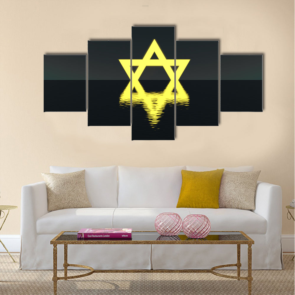 Glowing Yellow Star of David Over Water Canvas Wall Art