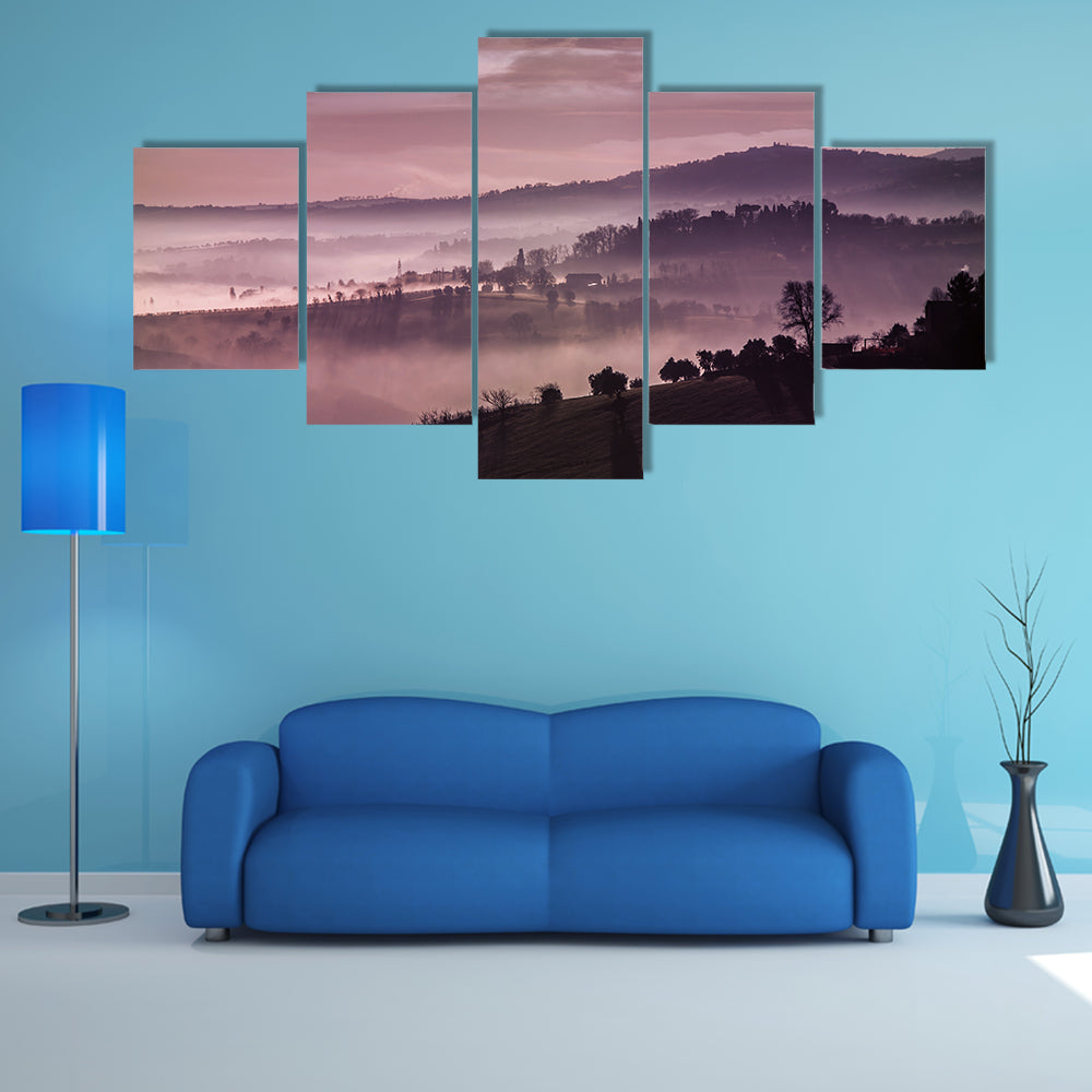 Purple Misty Hills at Dawn Canvas Wall Art