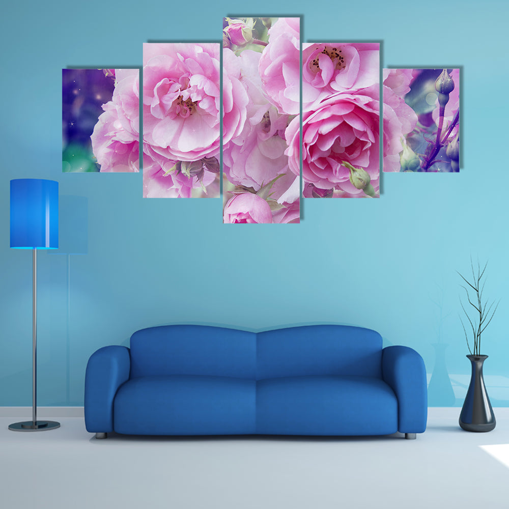 Romantic Pink Roses Close-up Canvas Wall Art