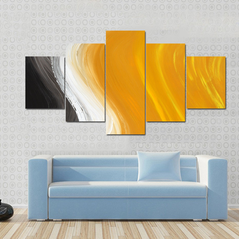 Oil Painted Curves in Black, White and Yellow Canvas Wall Art