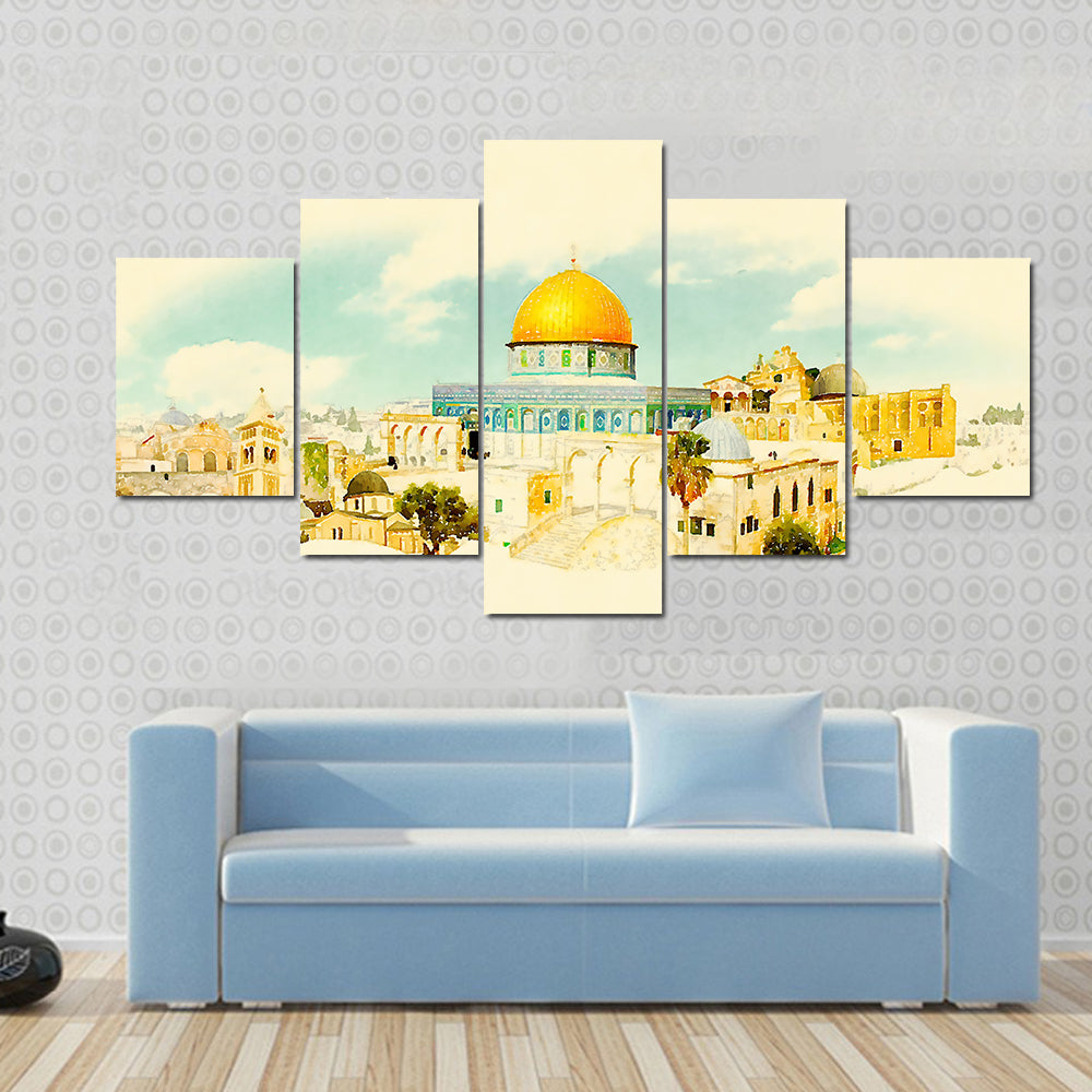 Jerusalem Old City Watercolor Illustration Canvas Wall Art