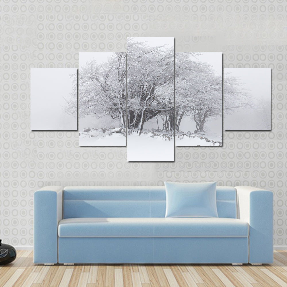 Foggy Winter Landscape In The Forest Canvas Wall Art