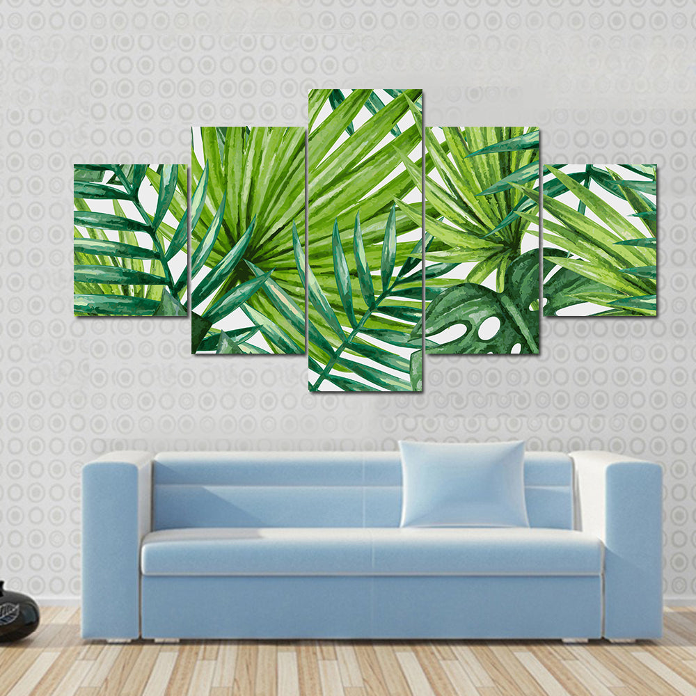 Tropical Monstera and Palm Leaves Canvas Wall Art