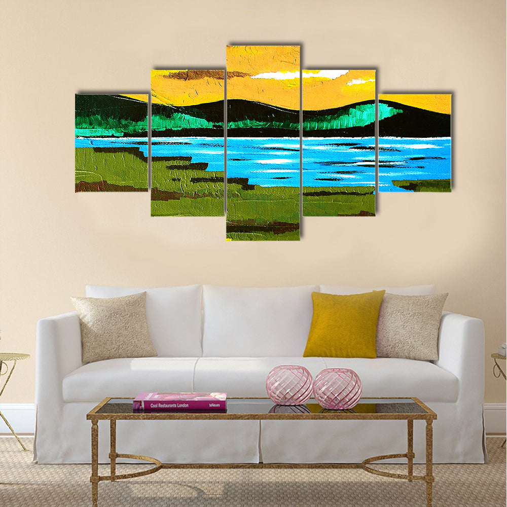 Sunset Lake Meadow Canvas Wall Art