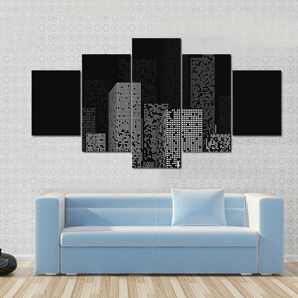 Pixelated Night City Skyline Canvas Wall Art