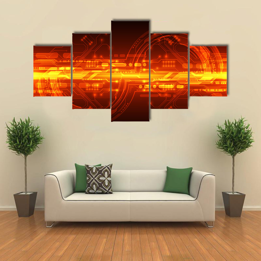 Orange Glowing Circuit Board Interface Canvas Wall Art