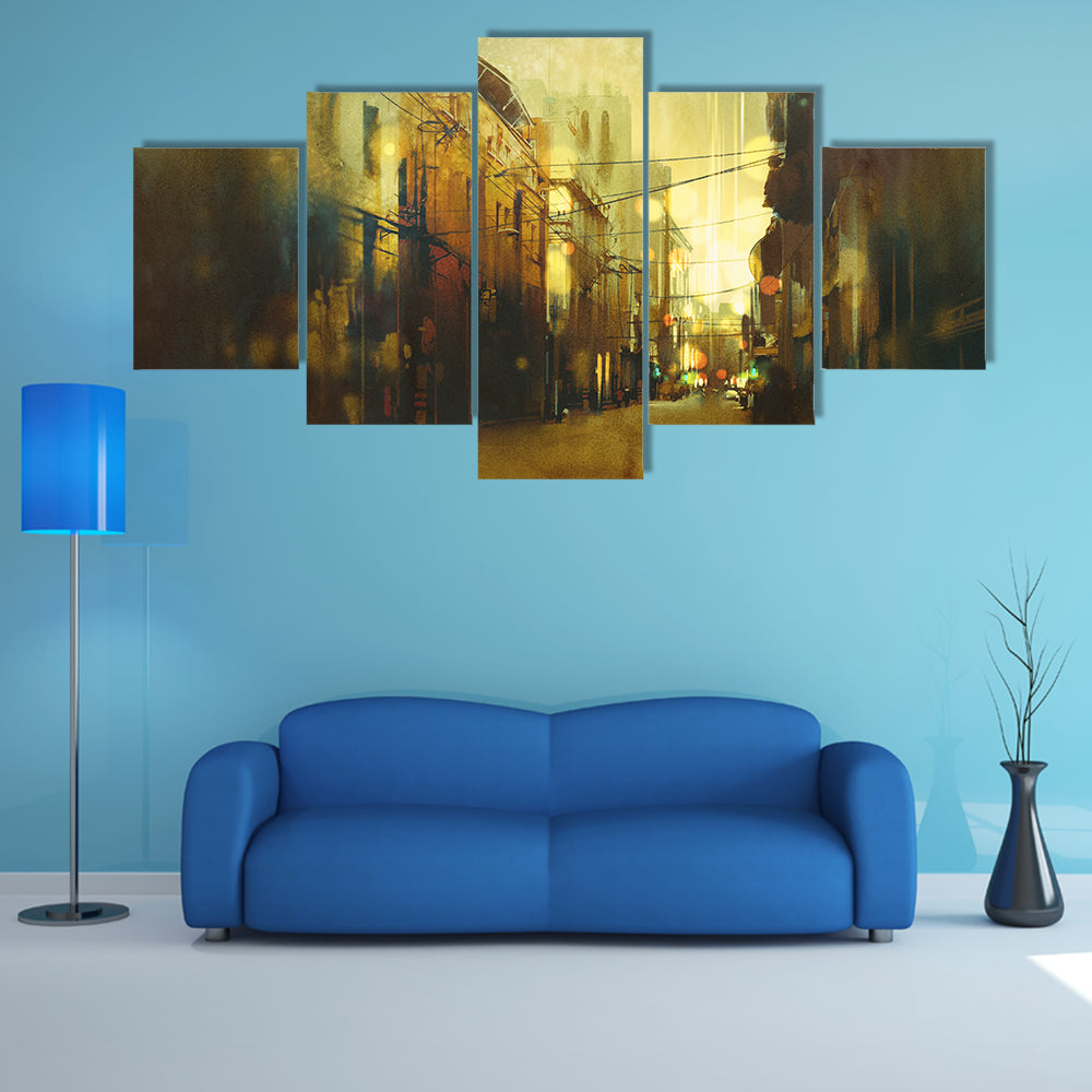 Urban Street at Golden Dusk Canvas Wall Art