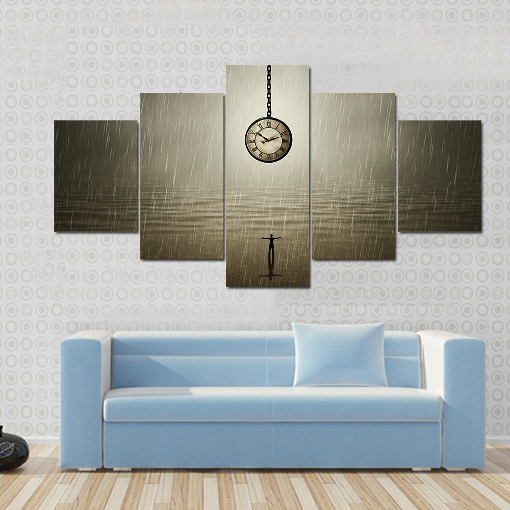 Rainy Night Silhouette with Pocket Watch Canvas Wall Art