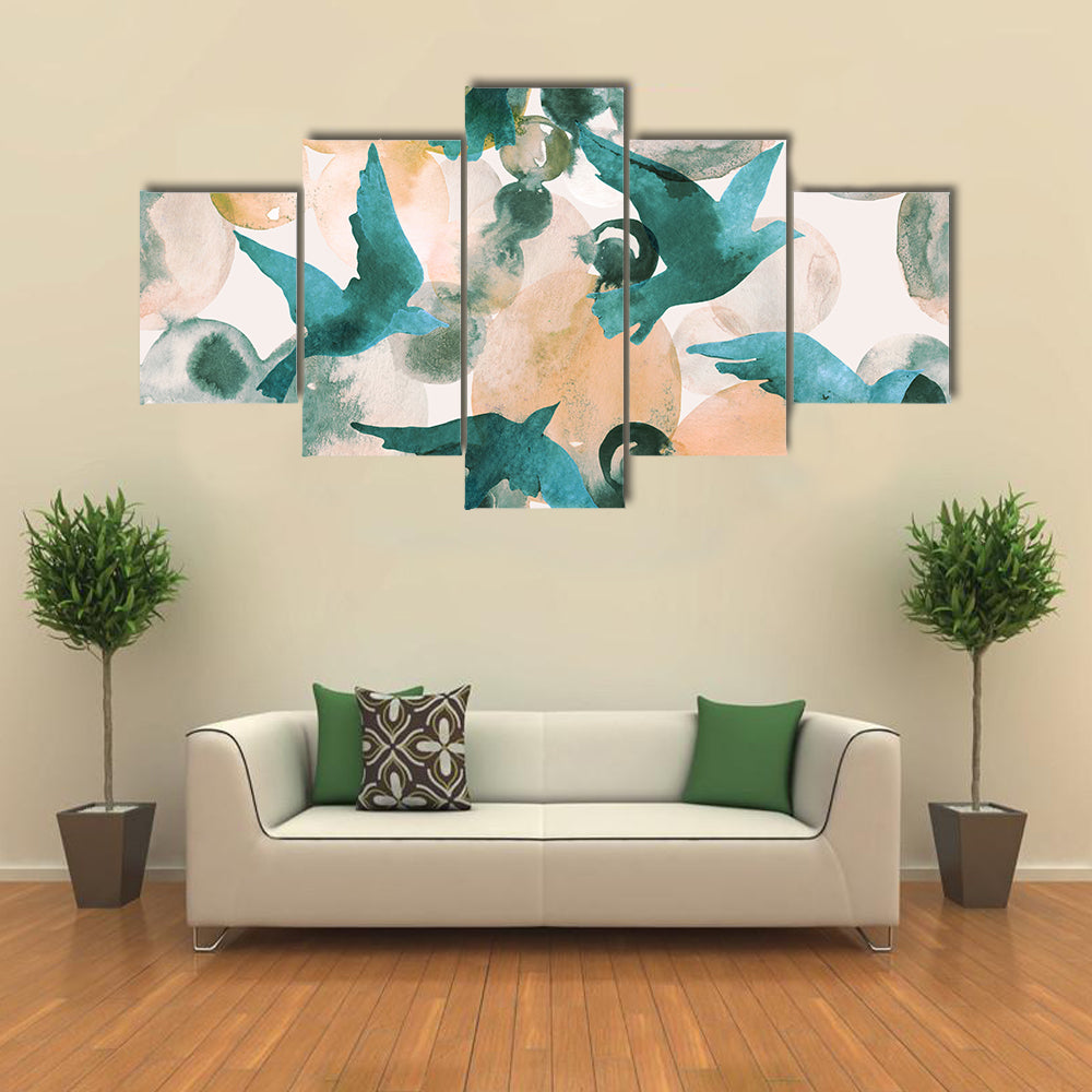 Teal Birds in Flight Abstract Canvas Wall Art