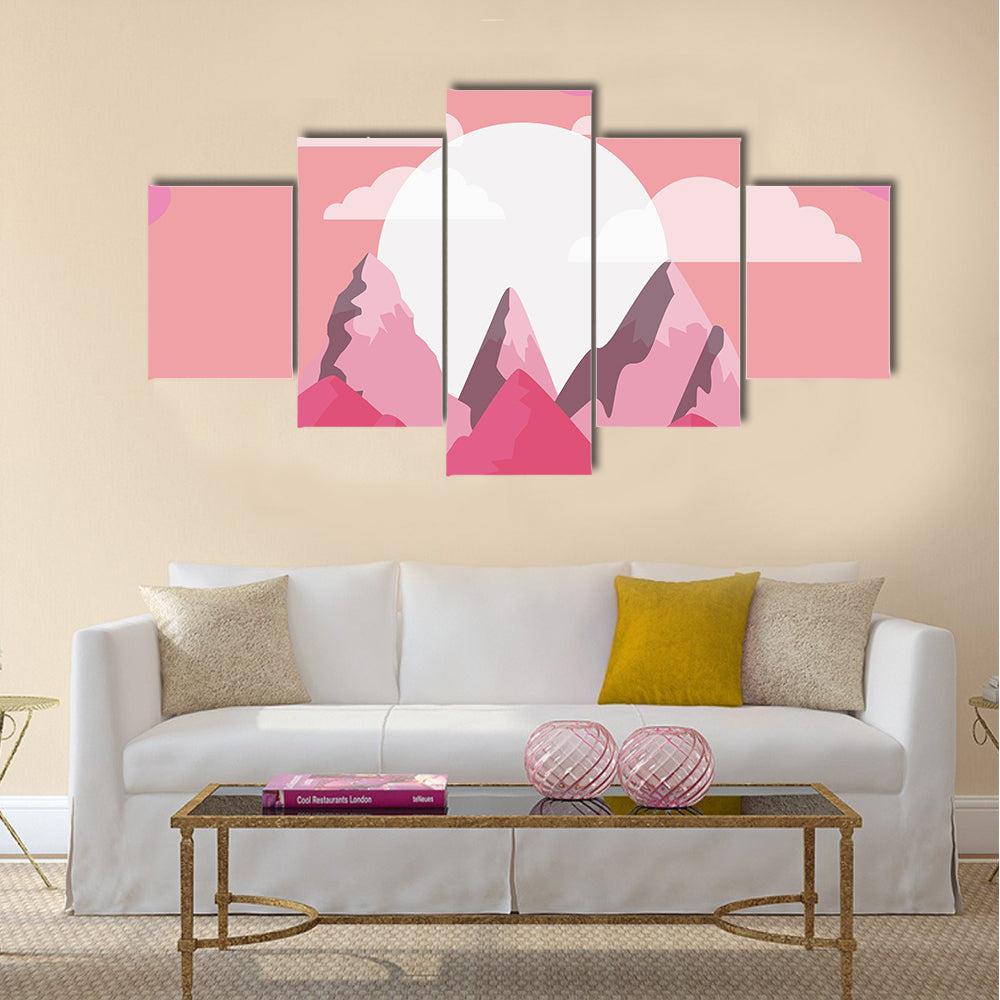 Desert Sunset Mountain Illustration Canvas Wall Art