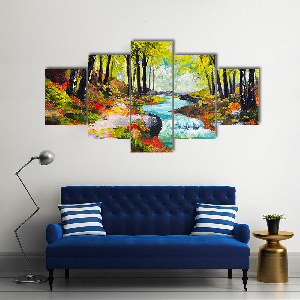 River in Autumn Forest Canvas Wall Art