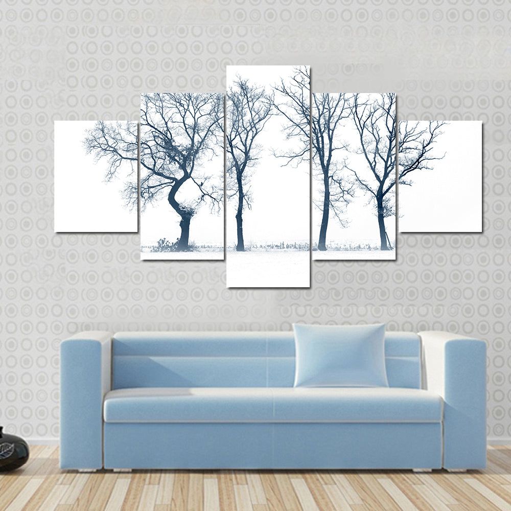 Four Bare Trees in Winter Canvas Wall Art