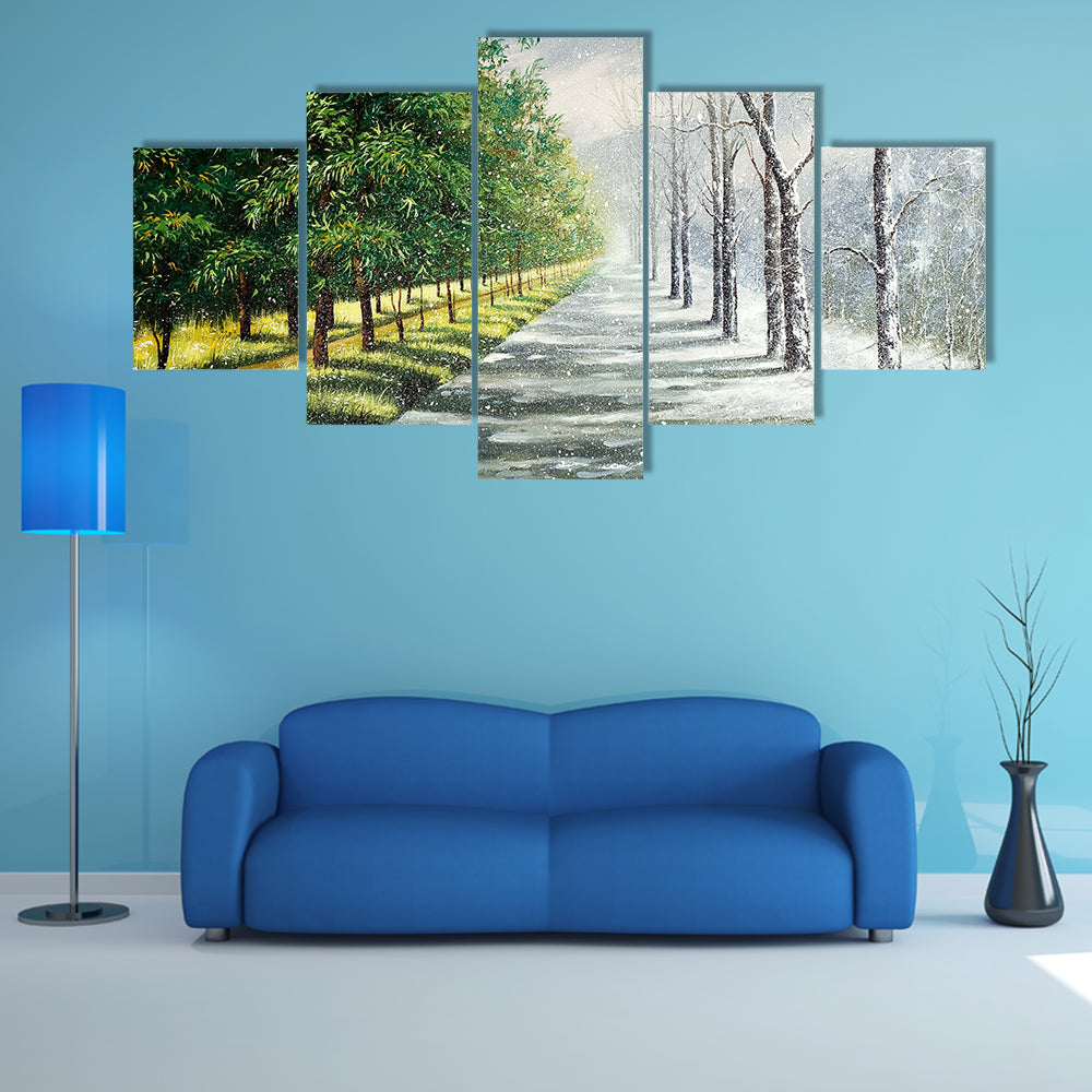 Summer to Winter Forest Path Canvas Wall Art