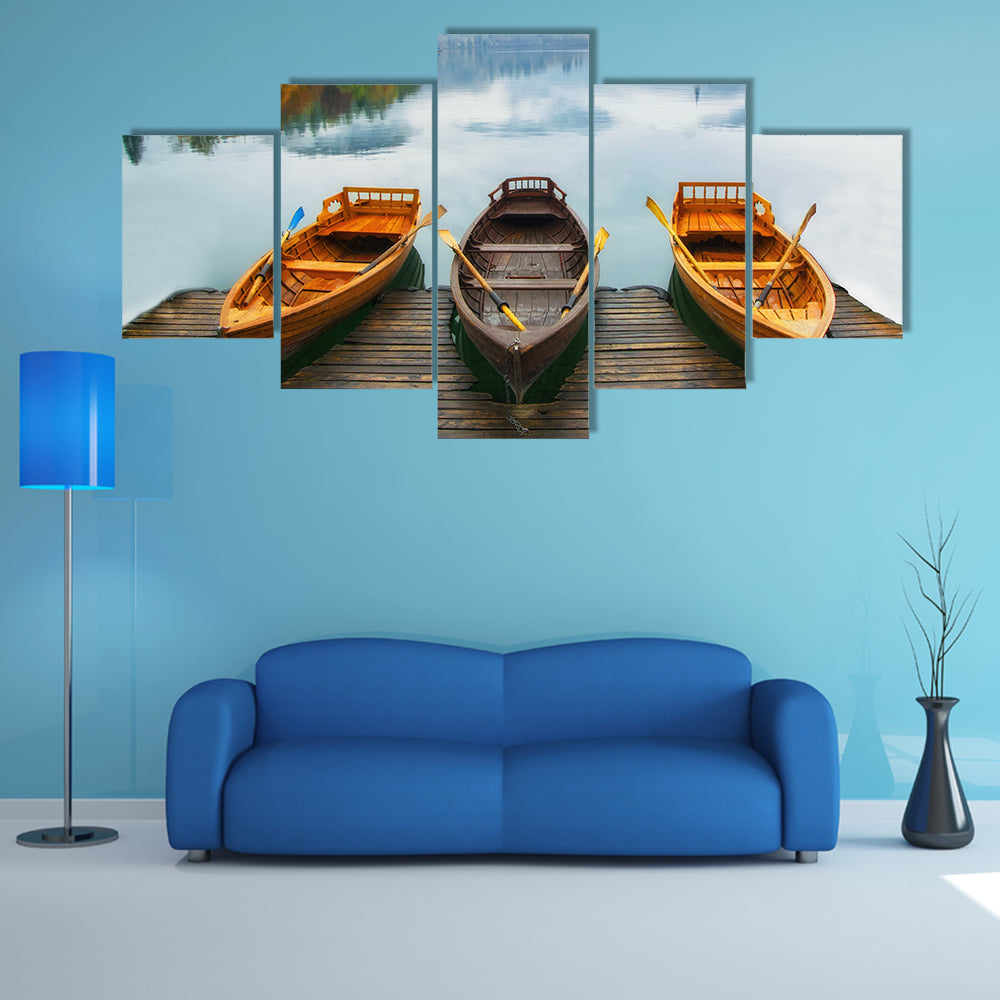 Boats on Bled Lake Canvas Wall Art