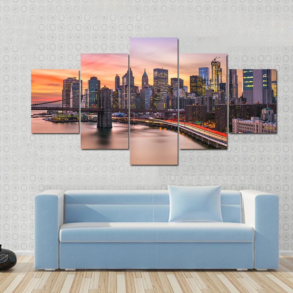 Brooklyn Bridge and Lower Manhattan Skyline Canvas Wall Art