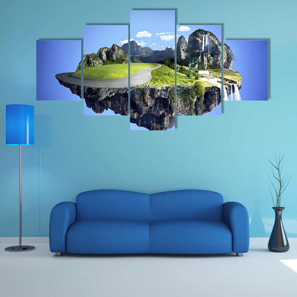 Floating Island with Waterfall Canvas Wall Art