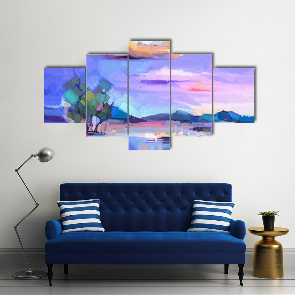 Sunset Lakeside Semi-abstract Landscape Canvas Wall Art