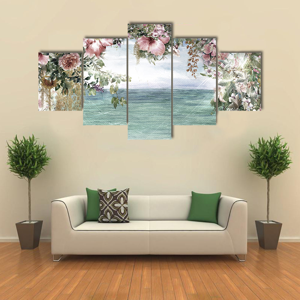 Spring Flowers by the Sea Canvas Wall Art