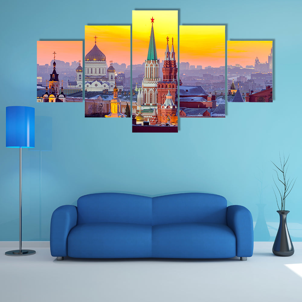 Moscow Kremlin and Cathedral of Christ the Saviour Canvas Wall Art