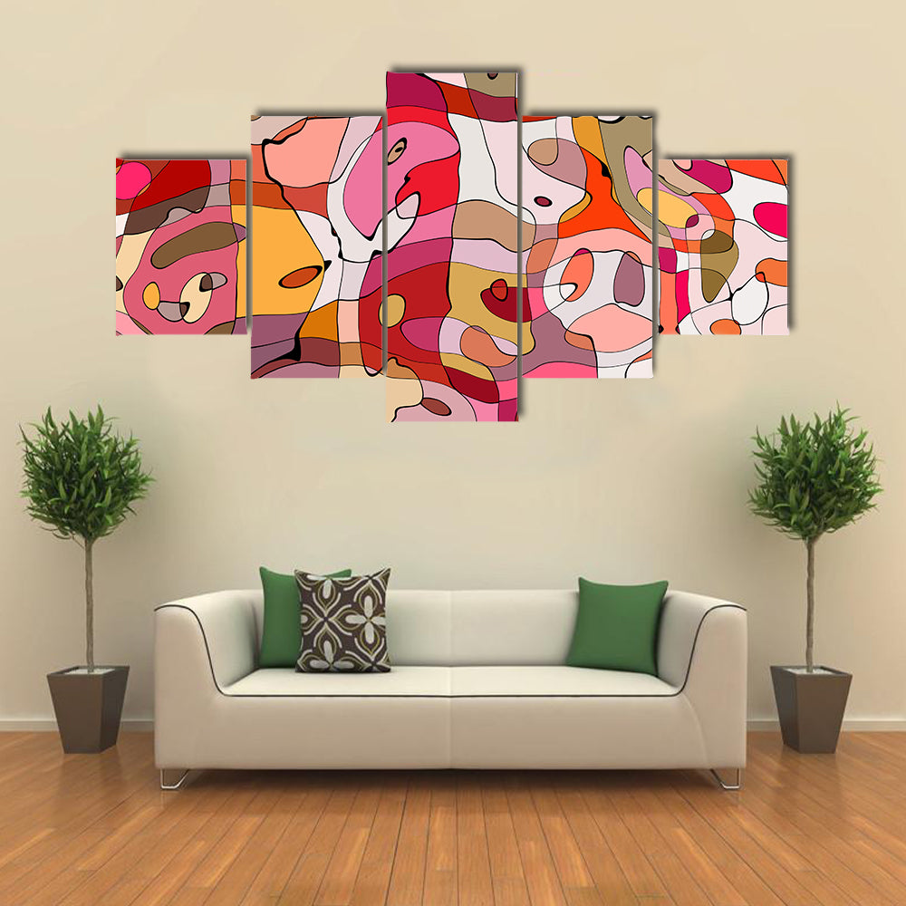 Crowded Abstract Faces in Warm Tones Canvas Wall Art