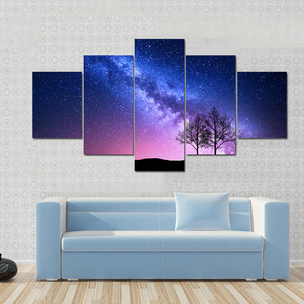 Starry Sky With Pink Milky Way Canvas Wall Art