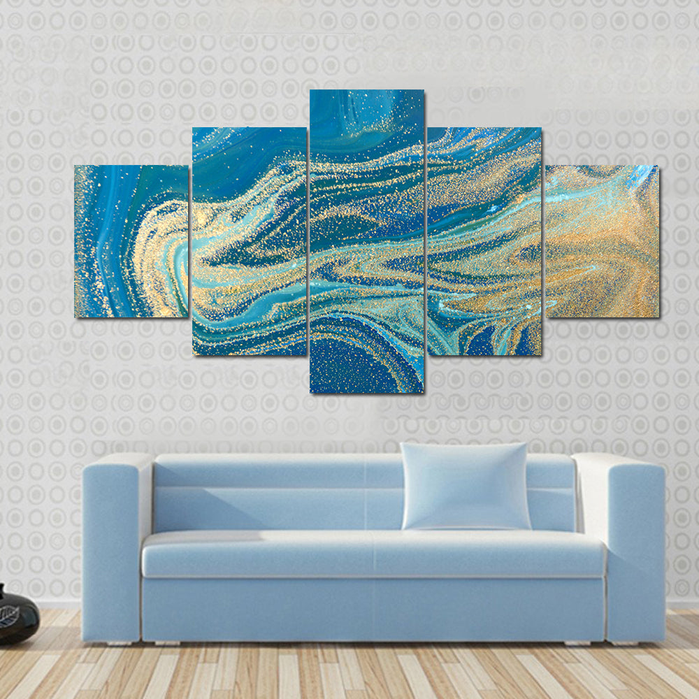 Blue and Gold Fluid Abstract Canvas Wall Art