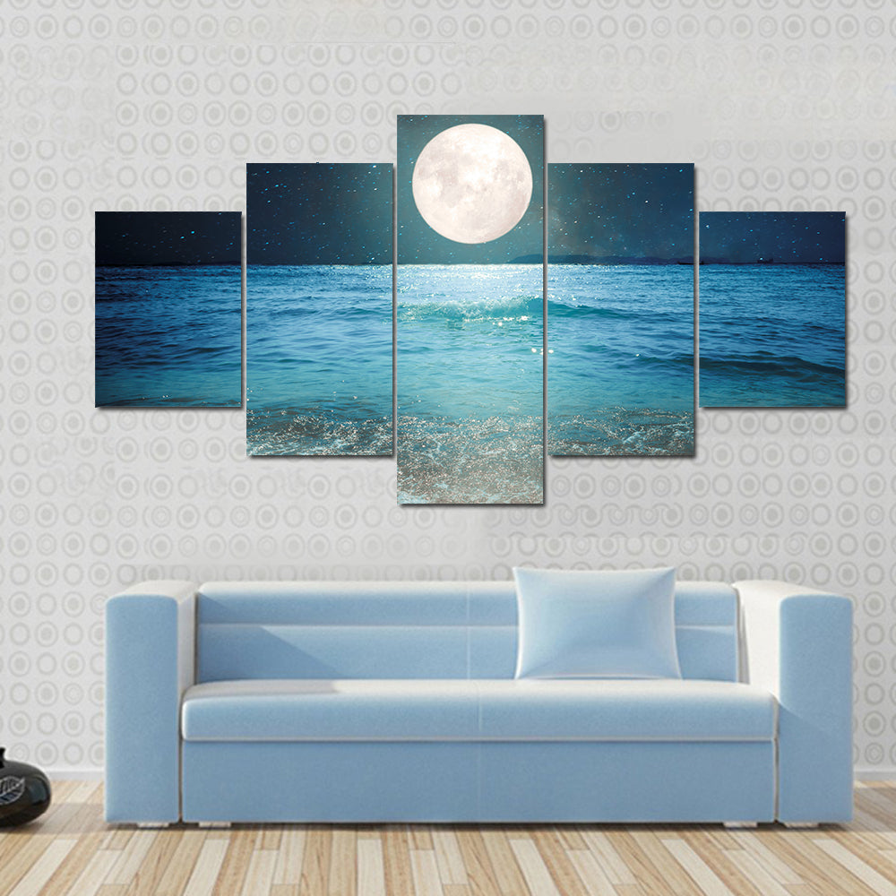 Full Moon Over Tropical Beach Canvas Wall Art