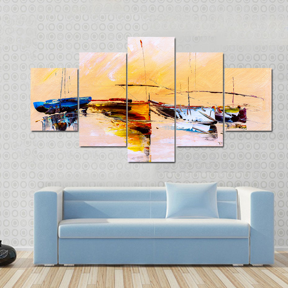 Abstract Sailboats at Sunset Canvas Wall Art