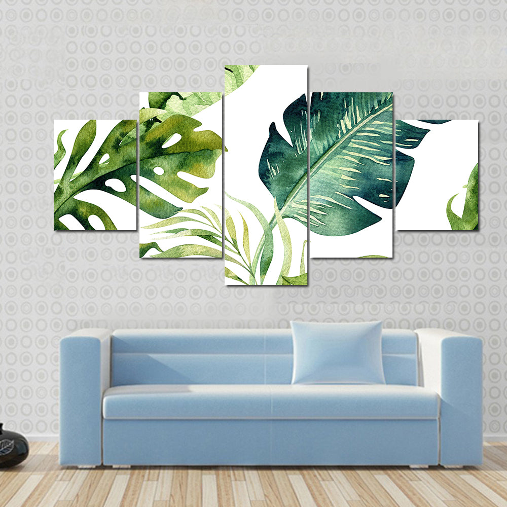 Tropical Monstera and Palm Leaves Canvas Wall Art