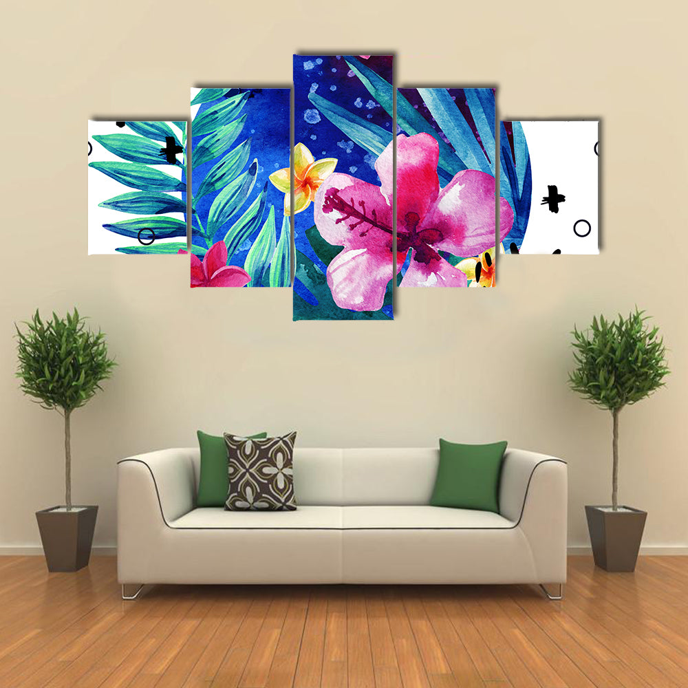 Tropical Hibiscus and Plumeria Circle Canvas Wall Art