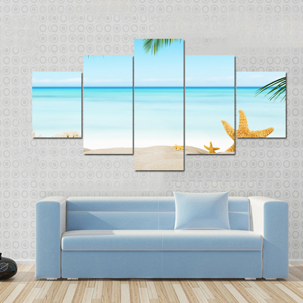 Three Starfish on Tropical Sandy Beach Canvas Wall Art