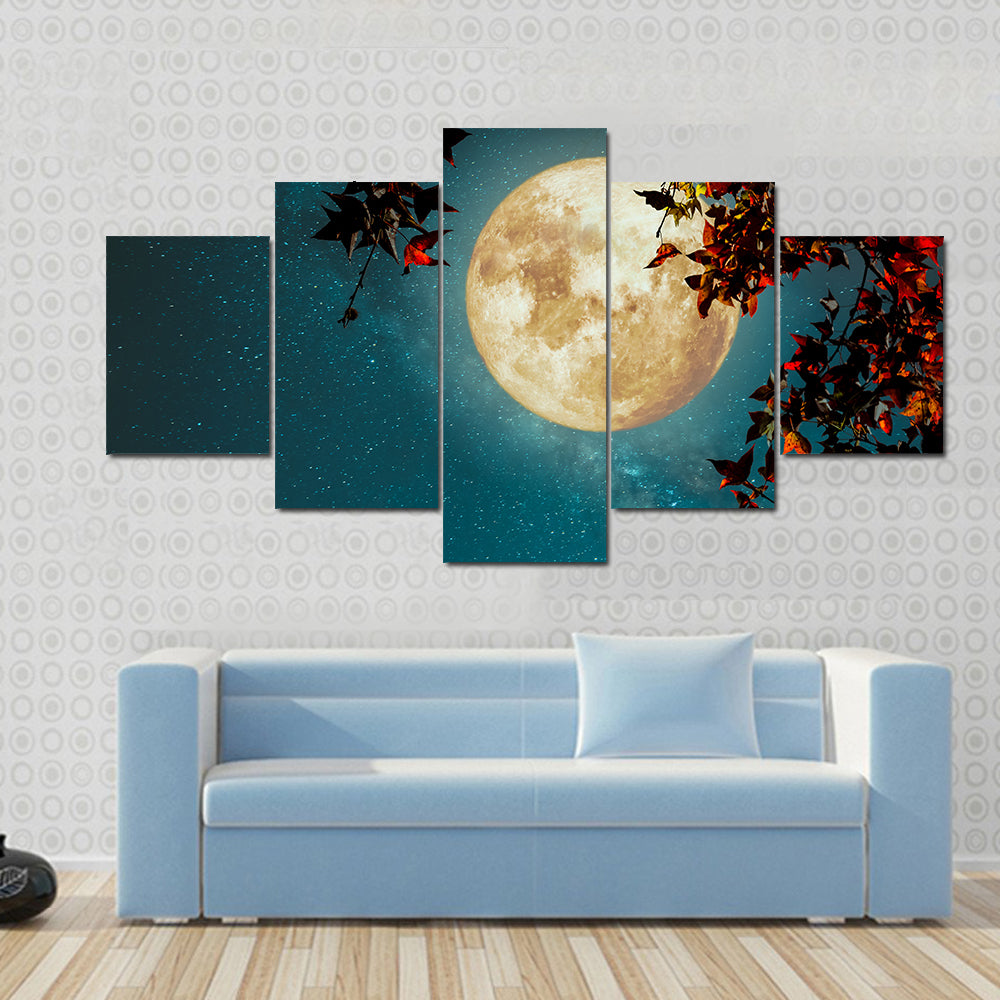 Maple Tree Under Full Moon with Milky Way Canvas Wall Art