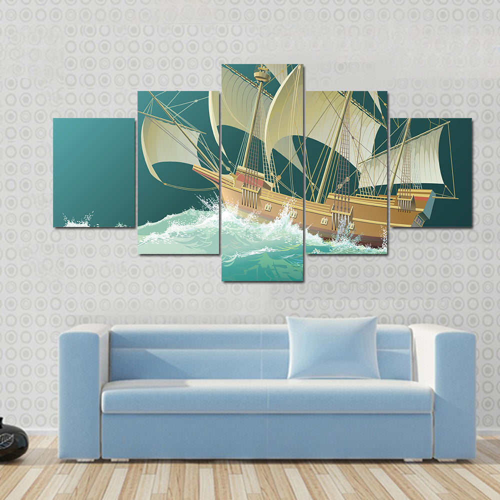 Galleon Mayflower in Heavy Sea Canvas Wall Art