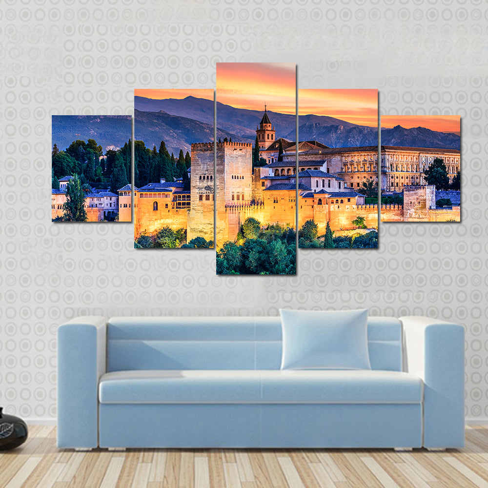 Alhambra Fortress At Sunset Canvas Wall Art