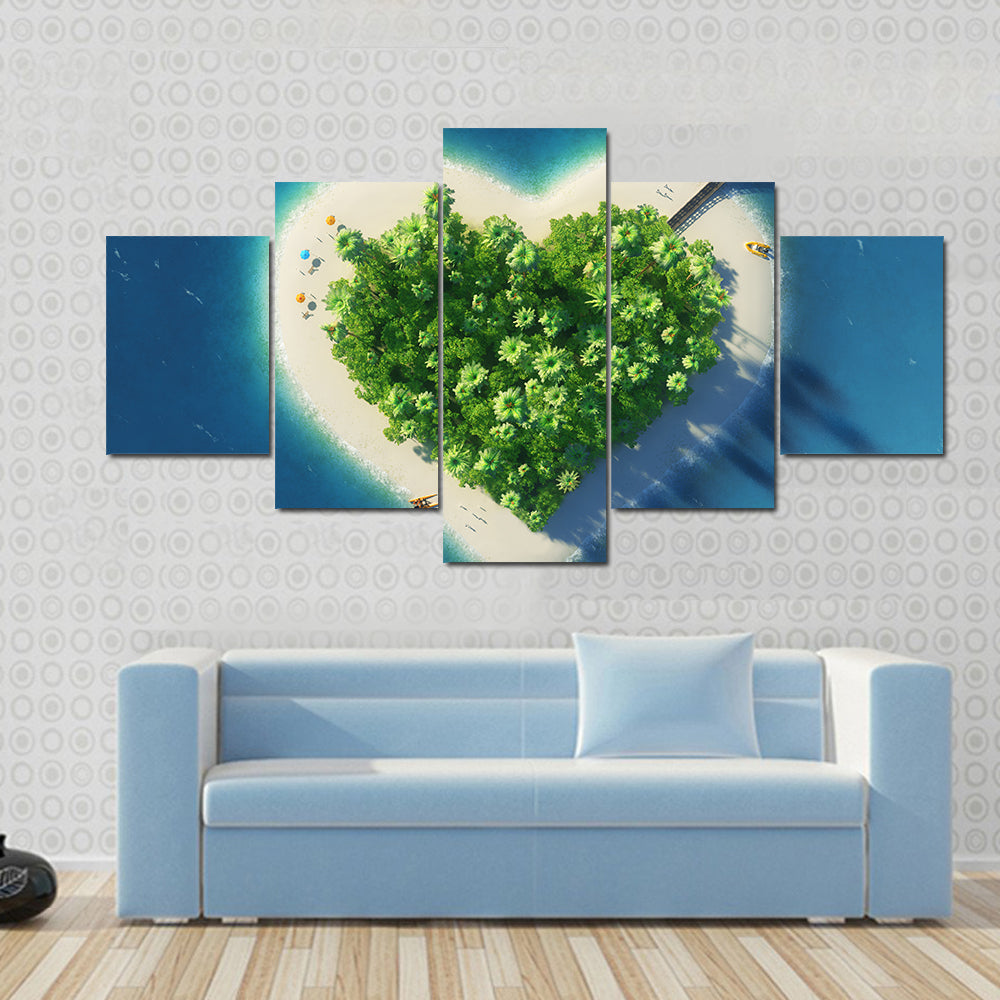Heart-shaped Tropical Island Aerial View Canvas Wall Art