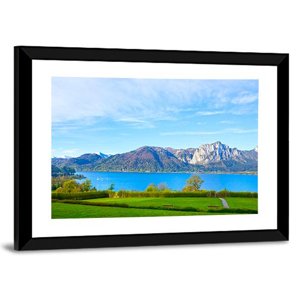 Blue Lake with Snow-capped Mountains Canvas Wall Art