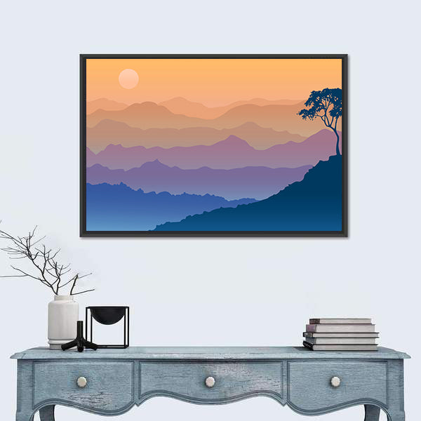 Sunrise Over Layered Mountain Ranges Canvas Wall Art