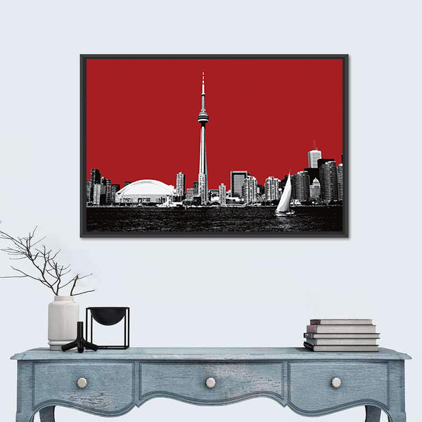 Toronto Skyline with Red Sky Canvas Wall Art