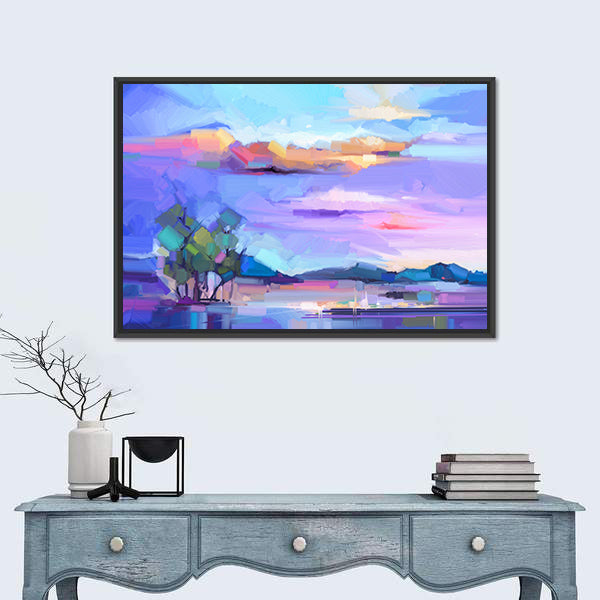 Sunset Lakeside Semi-abstract Landscape Canvas Wall Art
