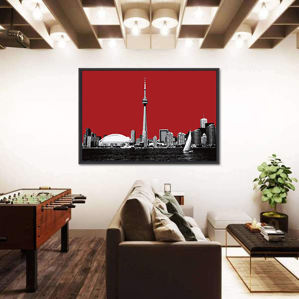 Toronto Skyline with Red Sky Canvas Wall Art