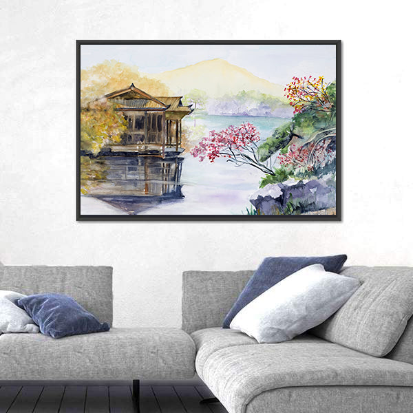 West Lake in Hangzhou Watercolor Landscape Canvas Wall Art