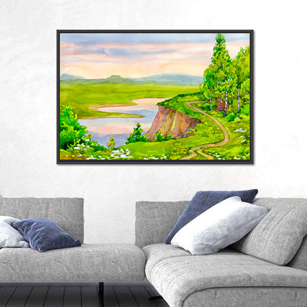 Watercolor Spring Landscape Canvas Wall Art