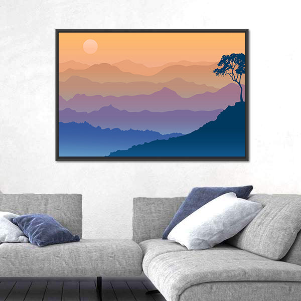 Sunrise Over Layered Mountain Ranges Canvas Wall Art