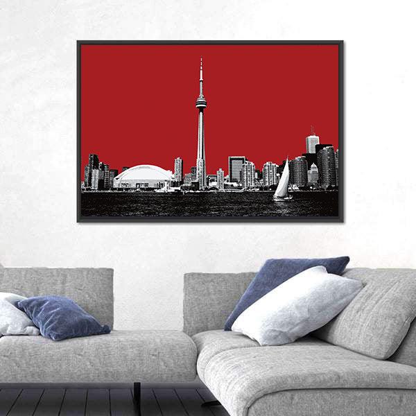 Toronto Skyline with Red Sky Canvas Wall Art