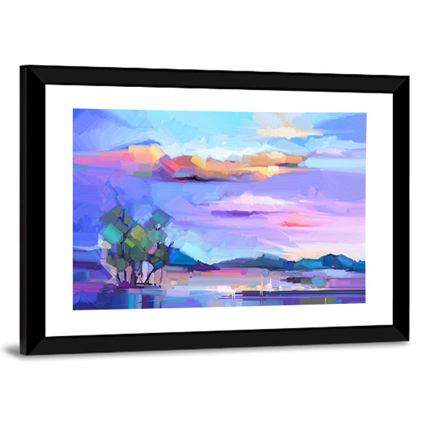 Sunset Lakeside Semi-abstract Landscape Canvas Wall Art