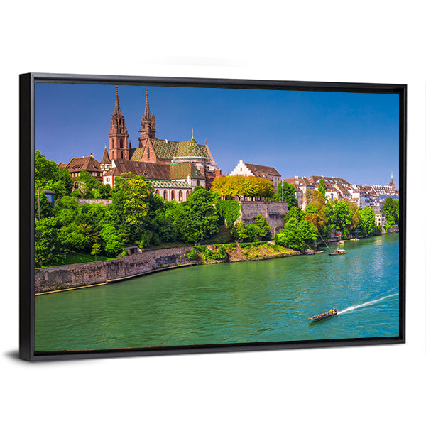 Old City Center Of Basel With Munster Cathedral Switzerland Canvas Wall Art