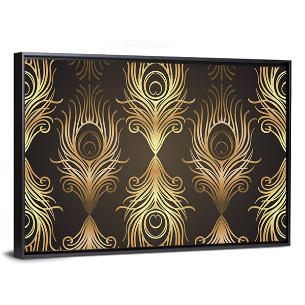 Gold and Black Peacock Feather Mandala Canvas Wall Art