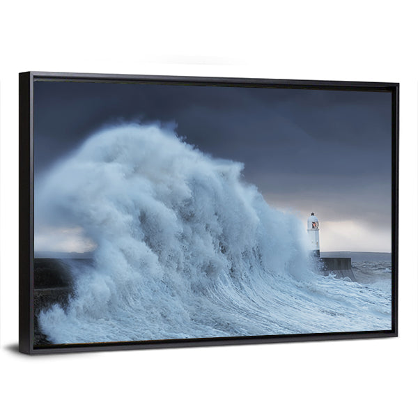 Hurricane Storm Brian Lands On Porthcawl Coast Of South Wales UK Canvas Wall Art
