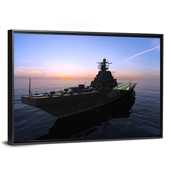 Naval Warship at Sunset Canvas Wall Art