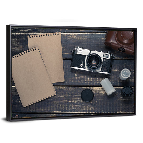 Vintage Rangefinder Camera Flat-lay Canvas Wall Art